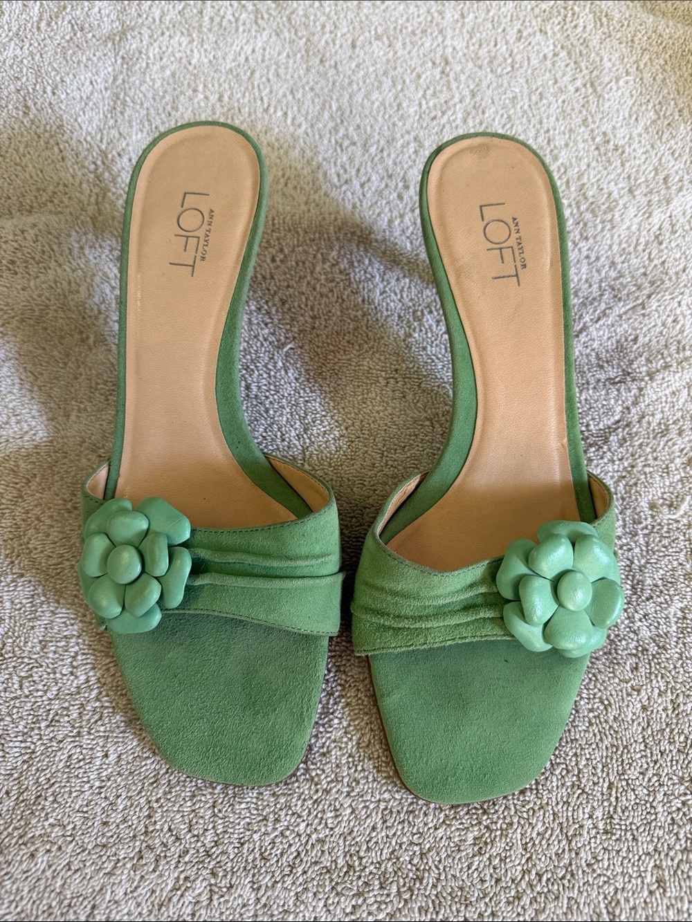 LOFT Green Floral Slide Heels